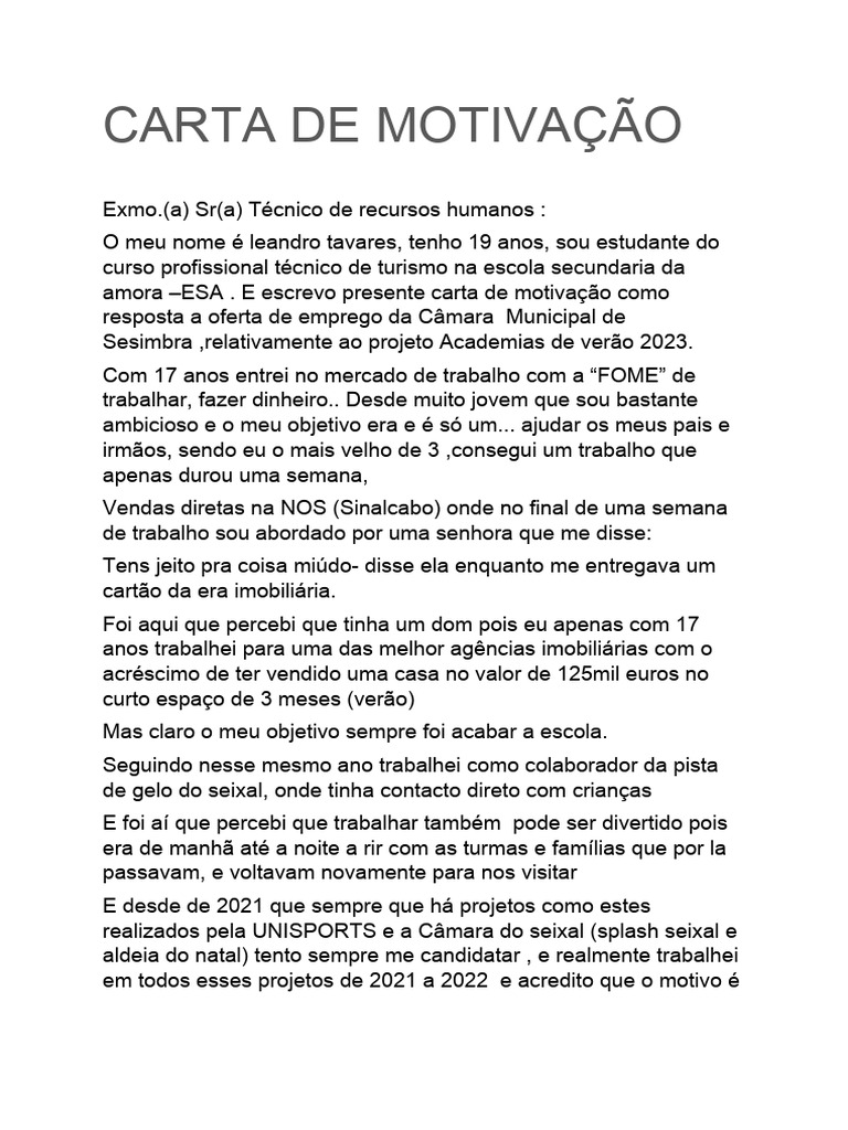 Carta de Motivaçao | PDF