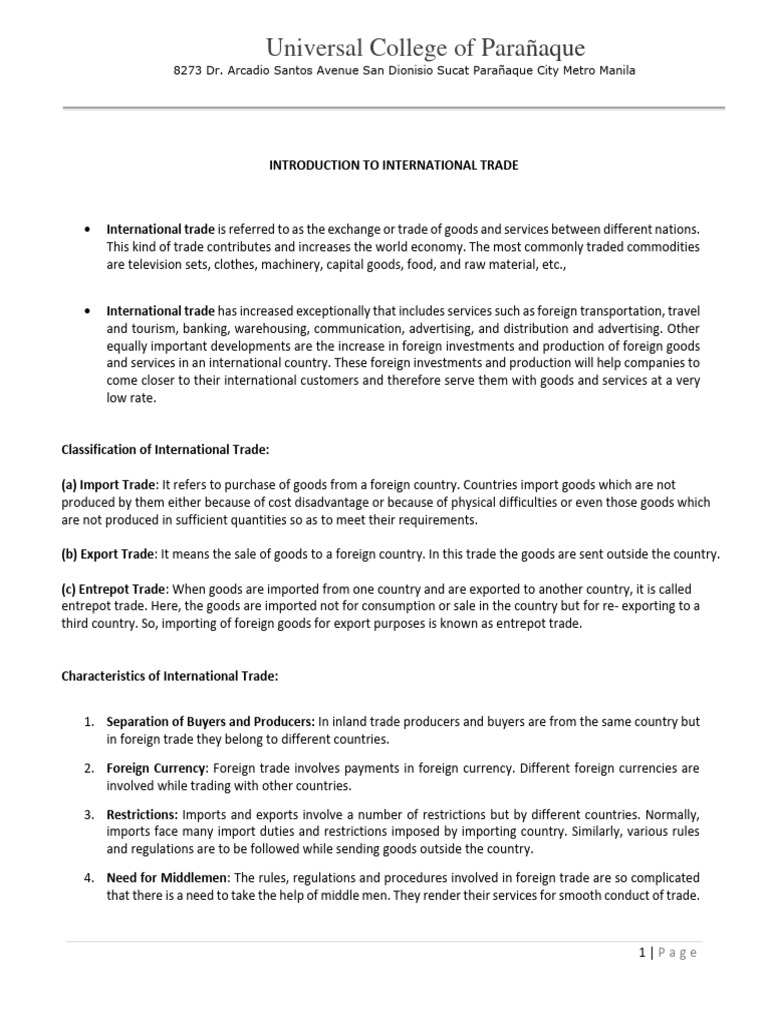 Introduction to International Trade | PDF | Exports | Trade