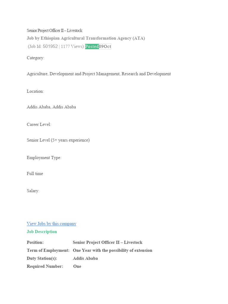 Senior Project Officer II PDF Agriculture Ethiopia