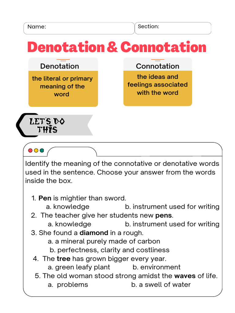 Denotation and Connotation | PDF