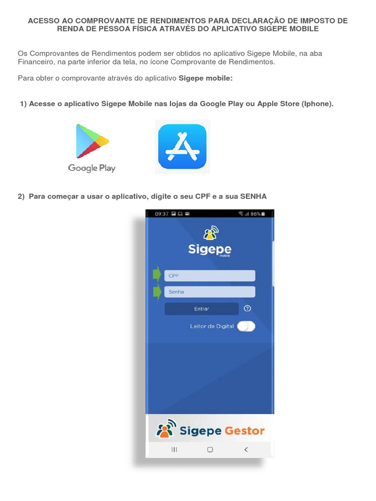 Acesso ao comprovante de rendimentos pelo sigepe mobile pdf