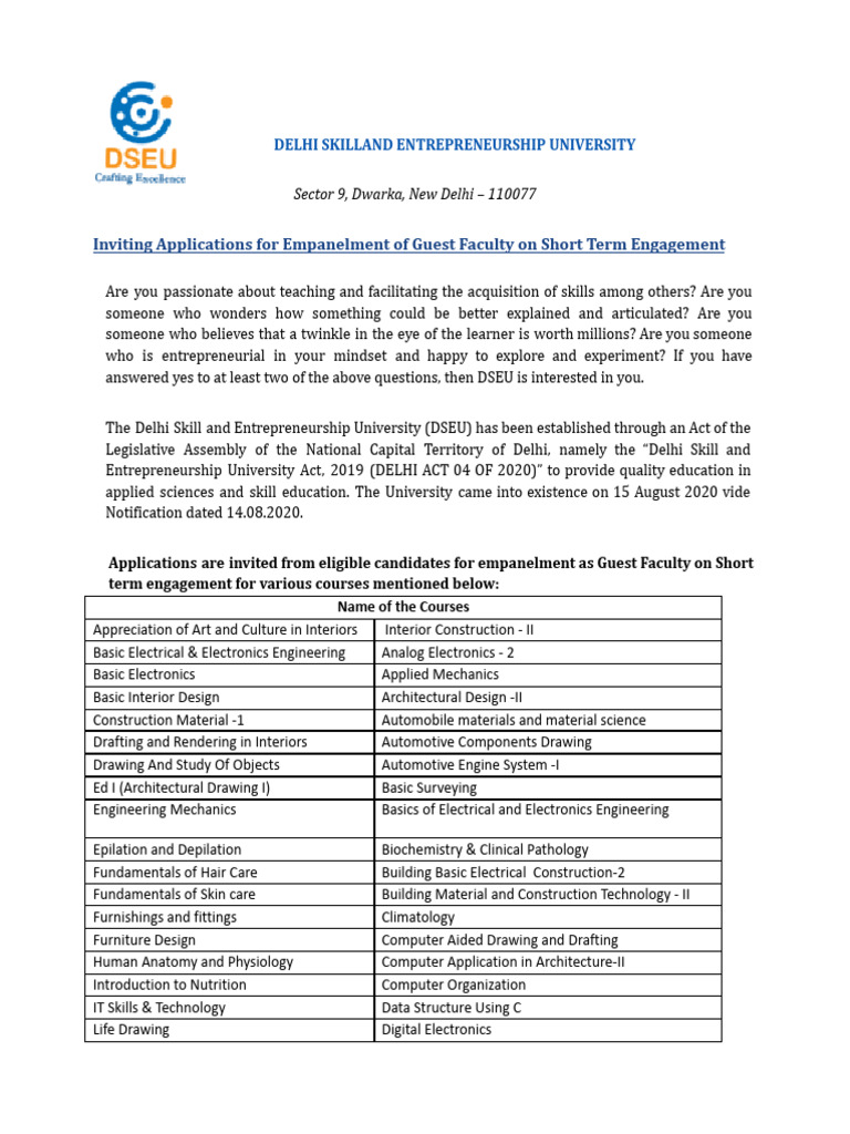 Advertisement guest faculty empanelment for diploma programs pdf
