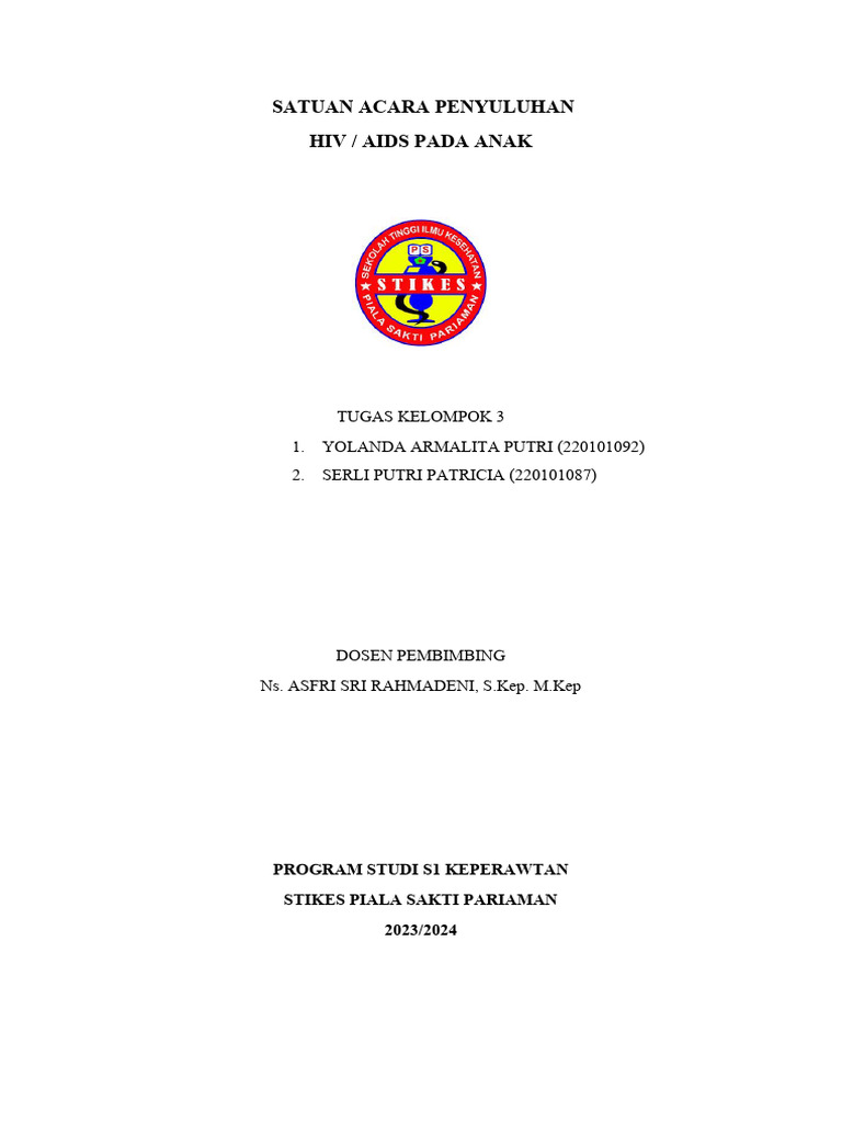 Sap Hiv Aids Pada Anak | PDF