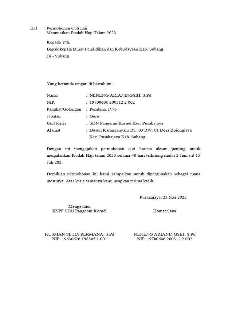 Contoh Surat Cuti Pdf