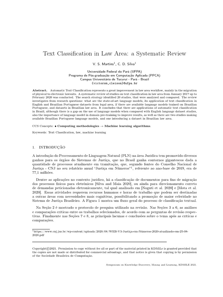 Text Classification in Law Area: A Systematic Review | PDF ...