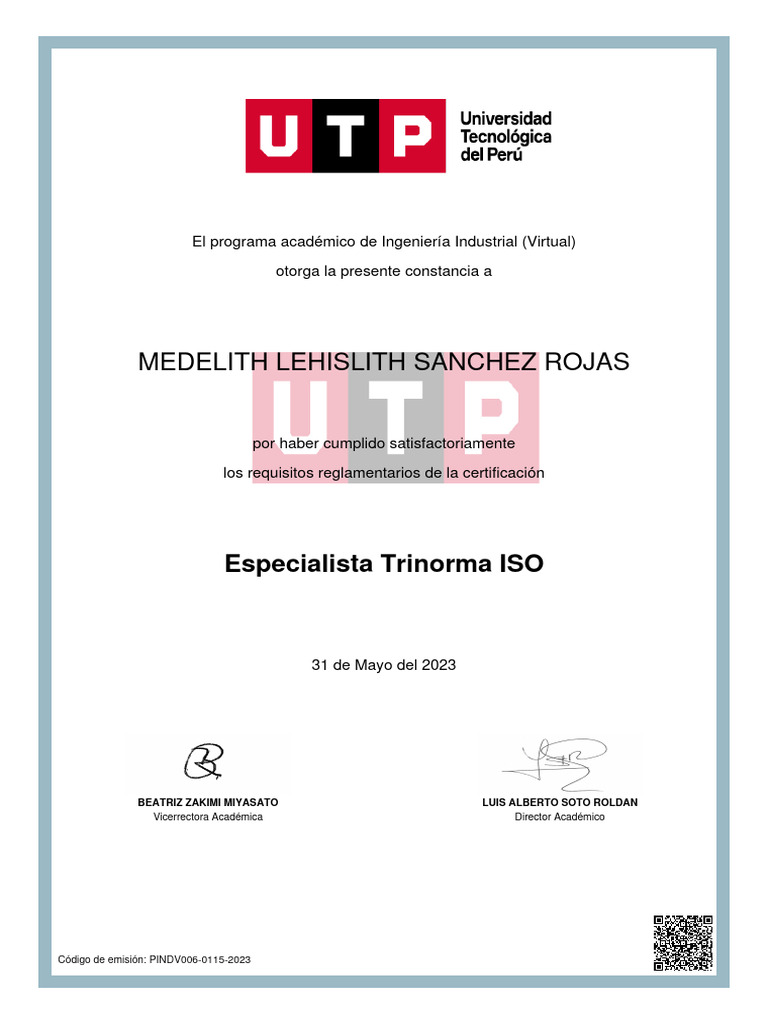Certificación Especialista Trinorma ISO | PDF