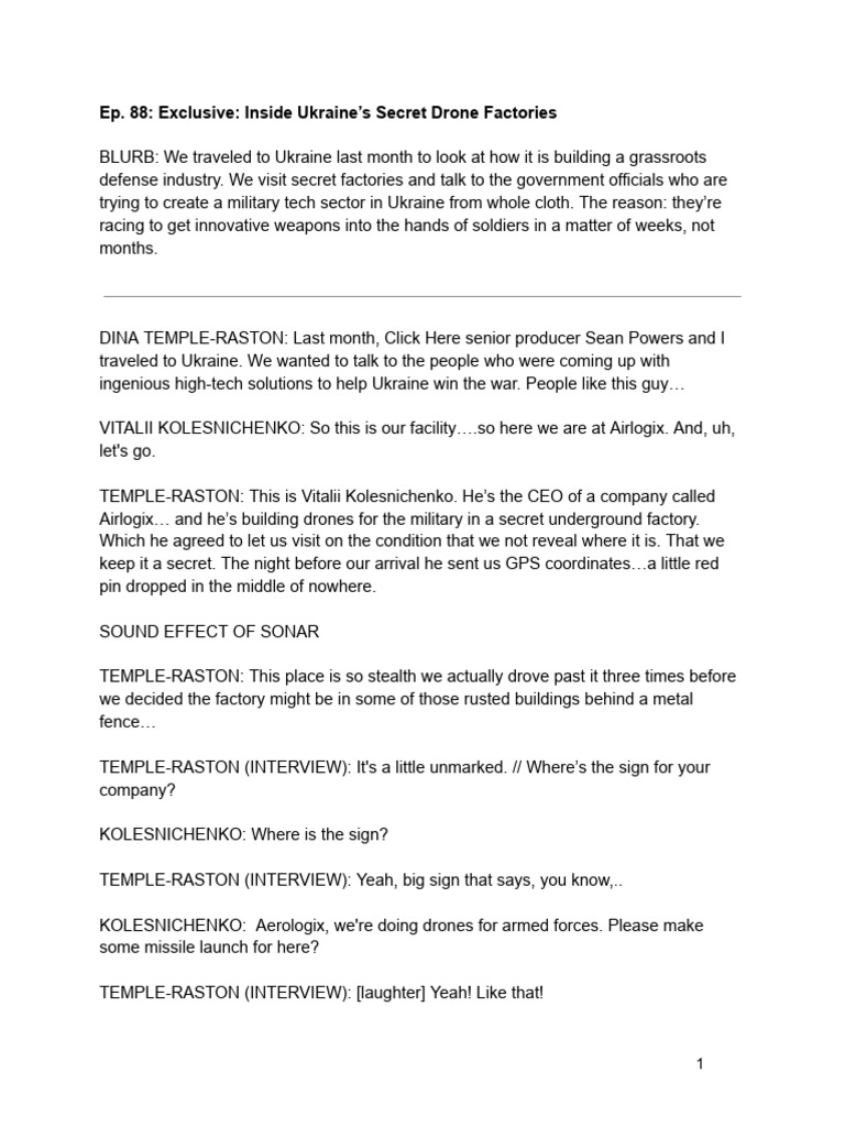 TRANSCRIPT - Exclusive - Inside Ukraine's Secret Drone Industry | PDF ...