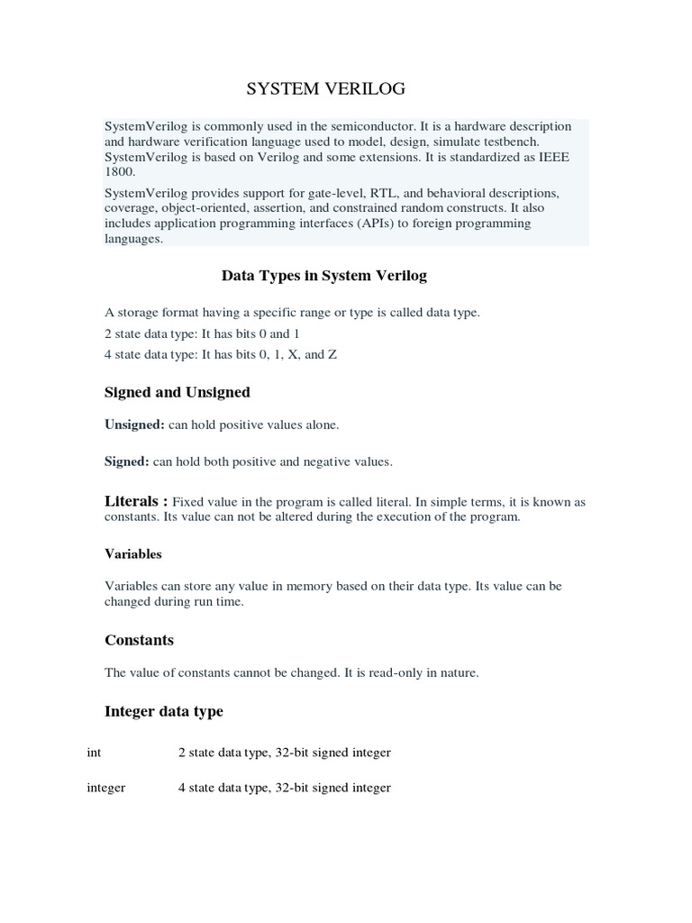 Signed Data Type In Verilog