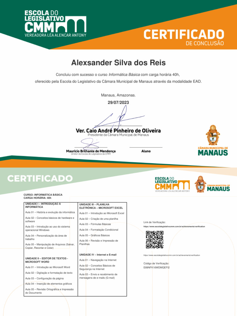 Certificado de Informática Básica 40h | PDF