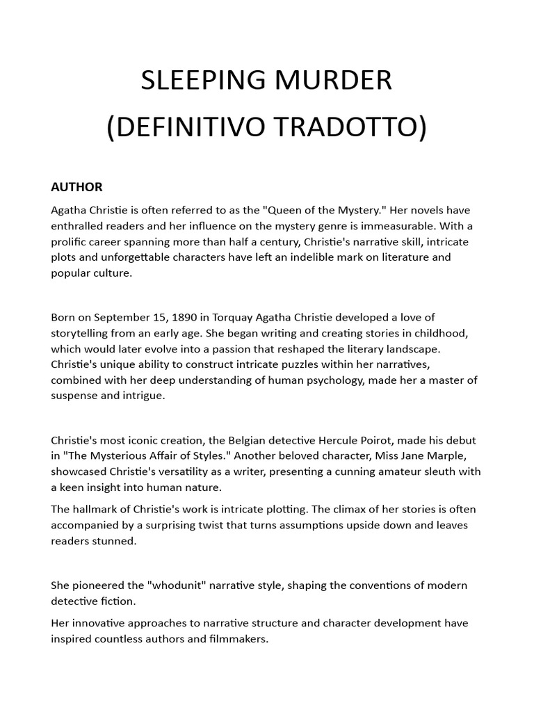 Sleeping Murder Versione Inglese Pdf Agatha Christie Miss Marple