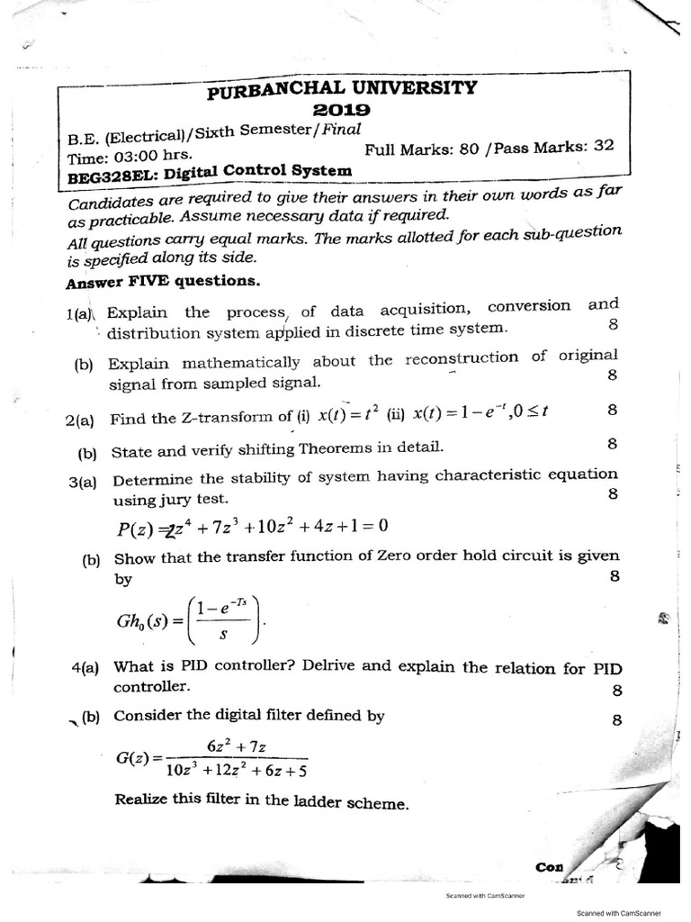 Digital Control System Question Bank PDF
