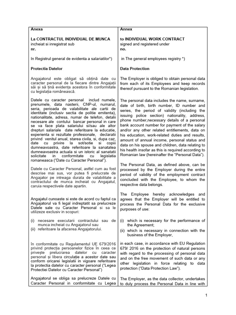 Employee Data Protection Annex | PDF | Government | Justice