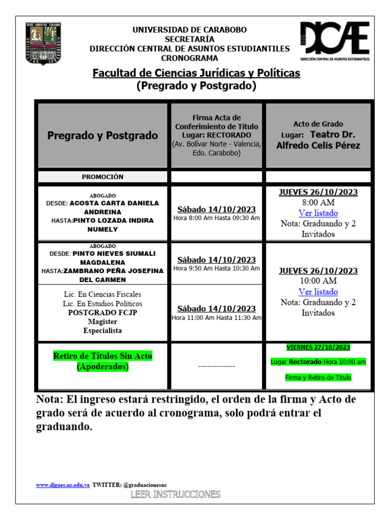 Cronograma Graduación Derecho UC 2023 | PDF | Justicia | Crimen y violencia