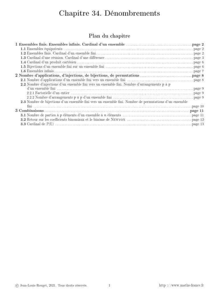 Dénombrement et Cardinalité des Ensembles | PDF | Ensemble ...