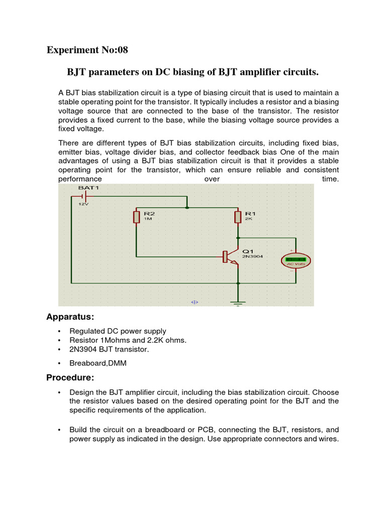 DC Biasing BJT PDF Bipolar Junction Transistor Amplifier