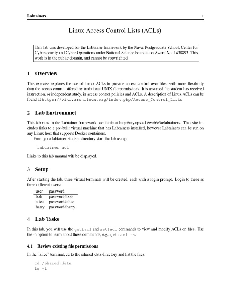 Linux Access Control Lists (Acls) : 4.1 Review Existing File ...