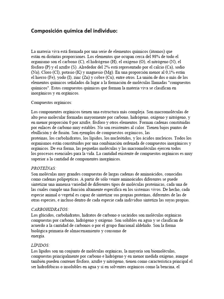 Composición Quimica Del Ser Humano | PDF | Enzima | Compuestos orgánicos