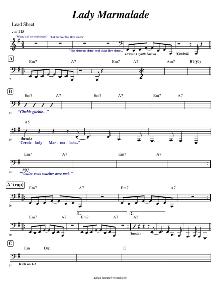 Lady Marmalade (Em) PDF Songs Written Song Recordings Produced