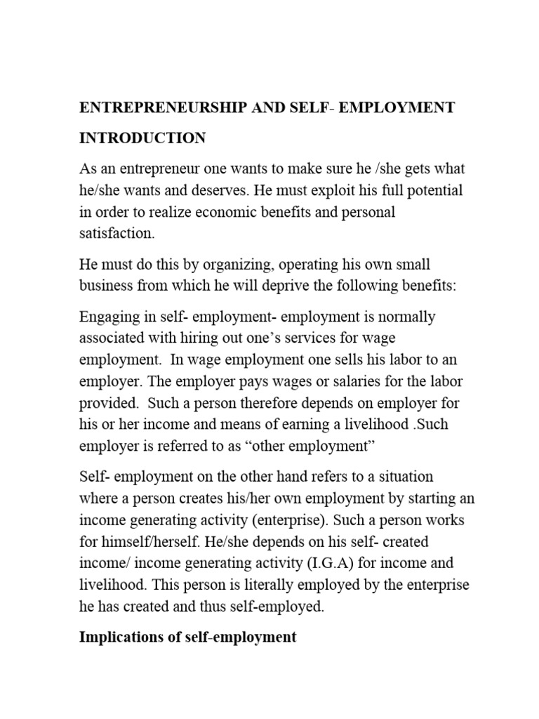 Self Employment Pdf Entrepreneurship Marketing