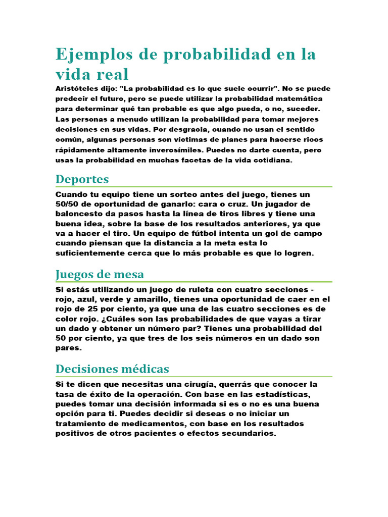 Ejemplos de probabilidad cotidiana | PDF | Probabilidad | Matemáticas