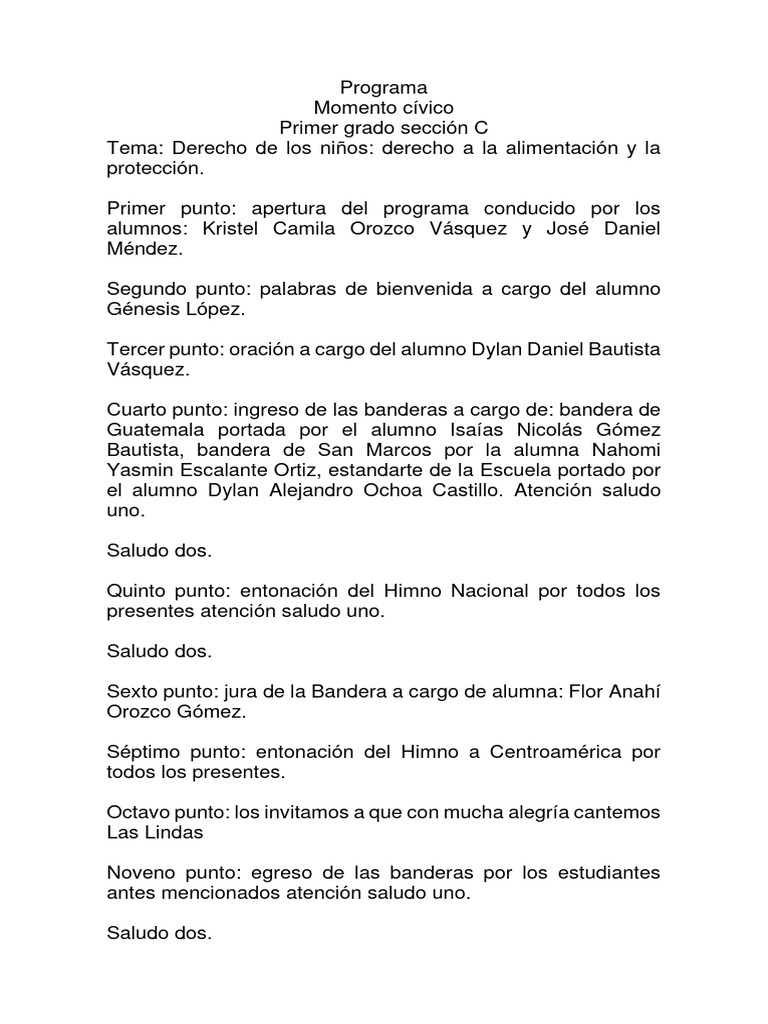 Programa Momento Civico Primer Grado Seccion C PDF Ciencias