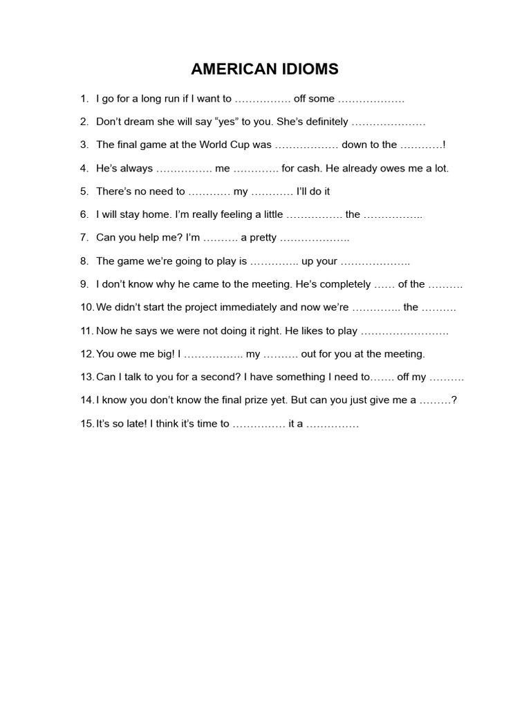 American Idioms Practice Exercises | PDF