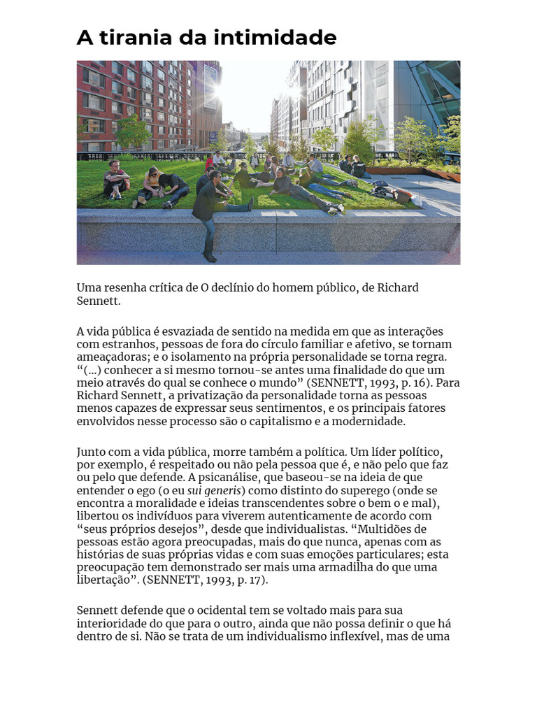 A Tirania Da Intimidade Pdf Sociologia Experiência