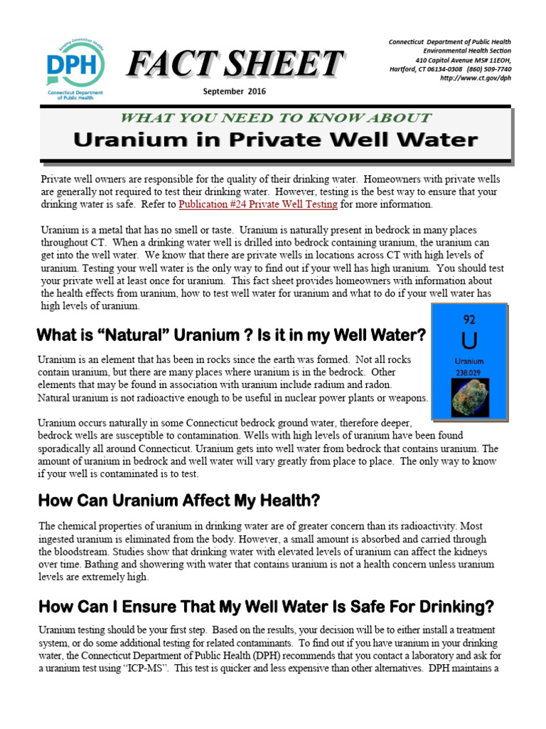 050818Uranium in Well Water September 2016 PDF Uranium Water