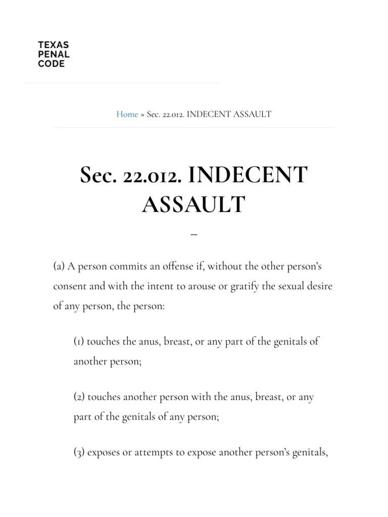 Sec. 22.012. INDECENT ASSAULT Texas Penal Code PDF