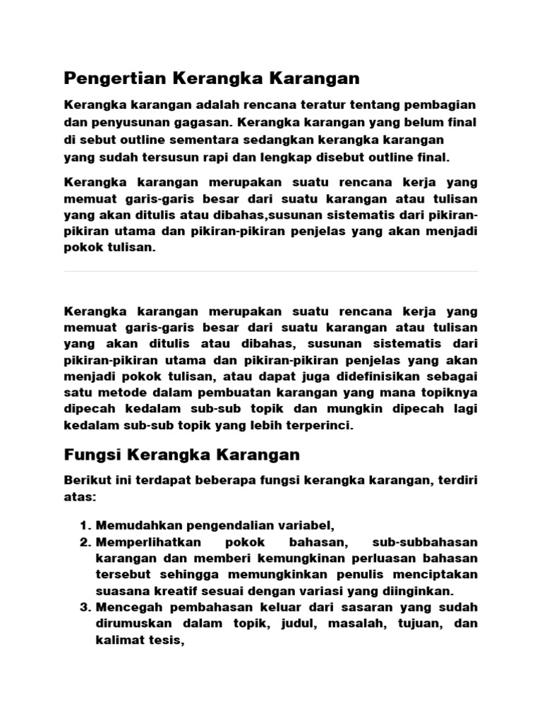Pengertian dan Fungsi Kerangka Karangan | PDF | Kajian Bahasa Asing ...
