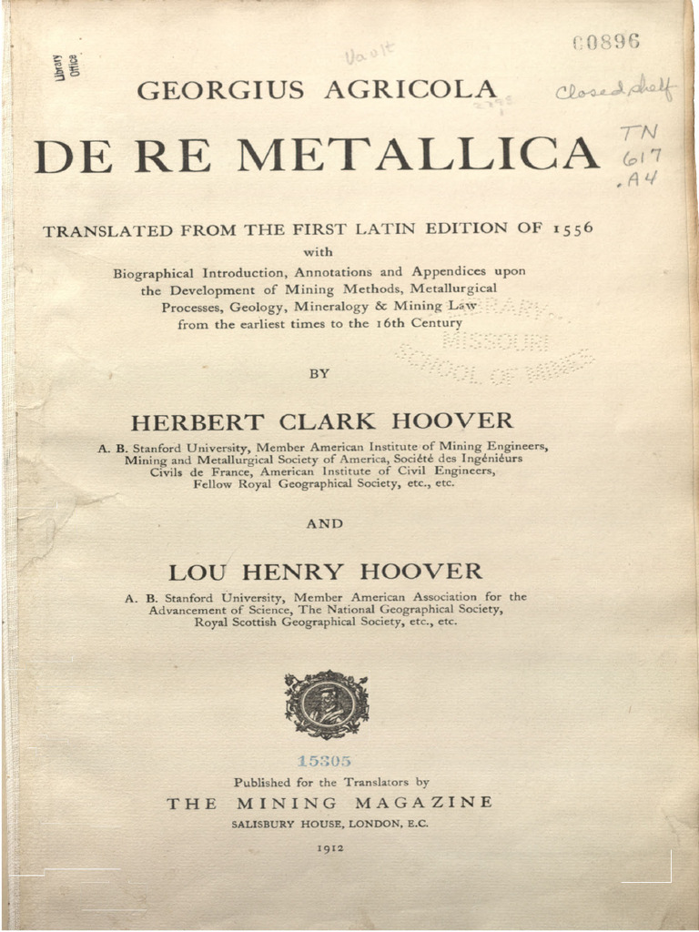 Agricola 'De Re Metallica' (1556) (Translated) PDF Theory