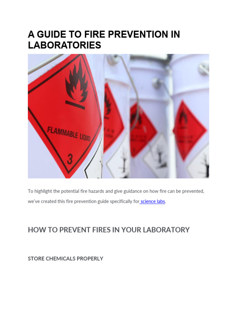 A Guide To Fire Prevention in Laboratories PDF Laboratories