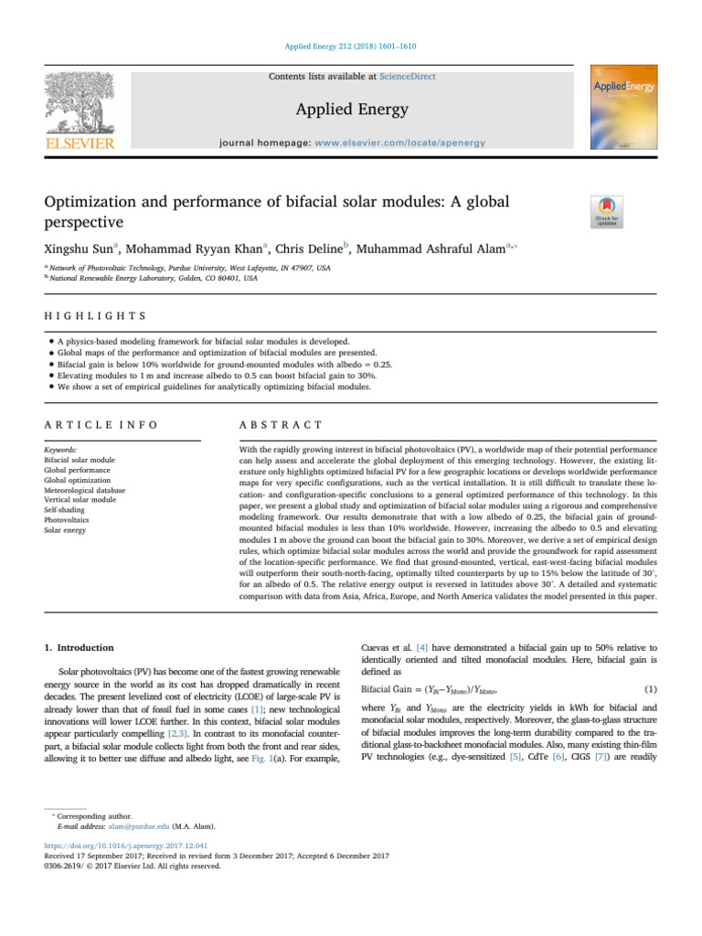 Global Optimization of Bifacial Solar Modules | PDF | Photovoltaics ...