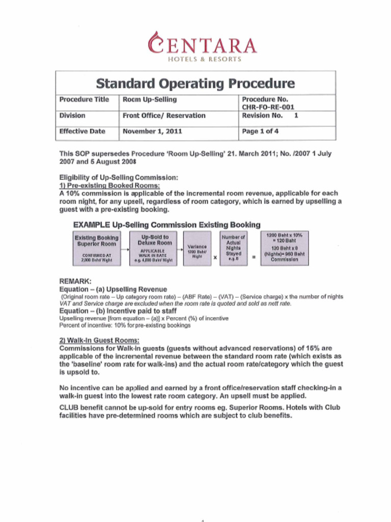 Sop Room Up Selling | PDF