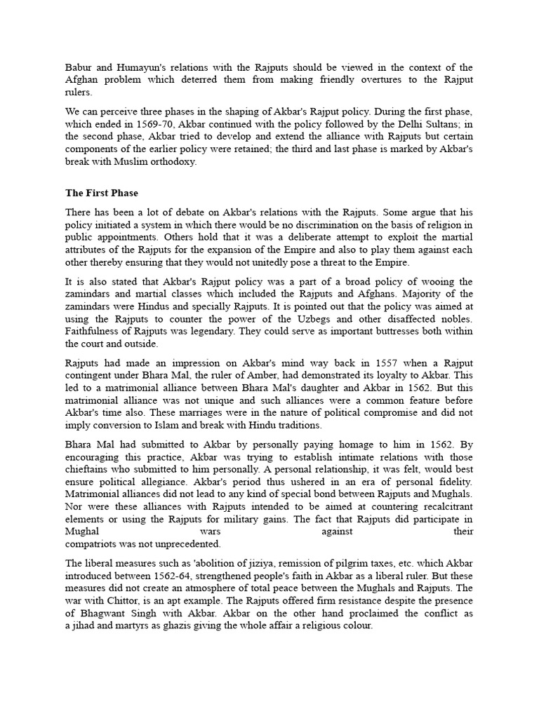 Akbar's Evolving Relations with Rajputs | PDF | Mughal Empire