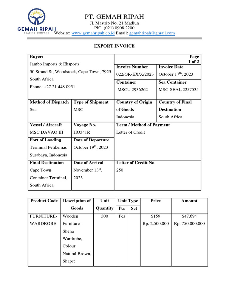 Invoice - Adm. Ekspor Impor | Download Free PDF | Decorative Arts