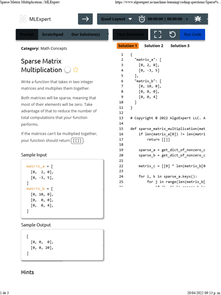Sparse Matrix Multiplication MLExpert | PDF | Matrix (Mathematics ...