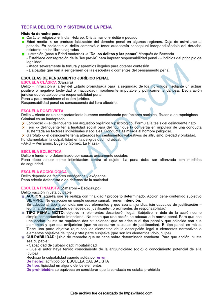 Teoría del Delito y Escuelas Penales | PDF | Derecho penal | Intención ...