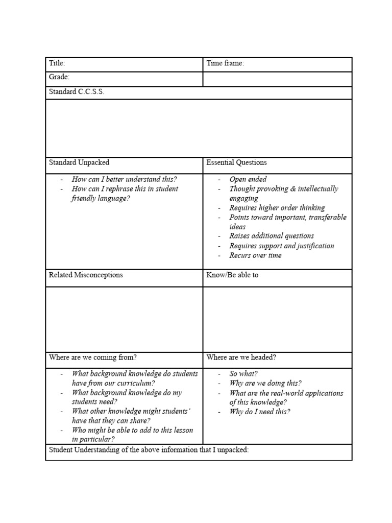 Personal Lesson Planning Template PDF