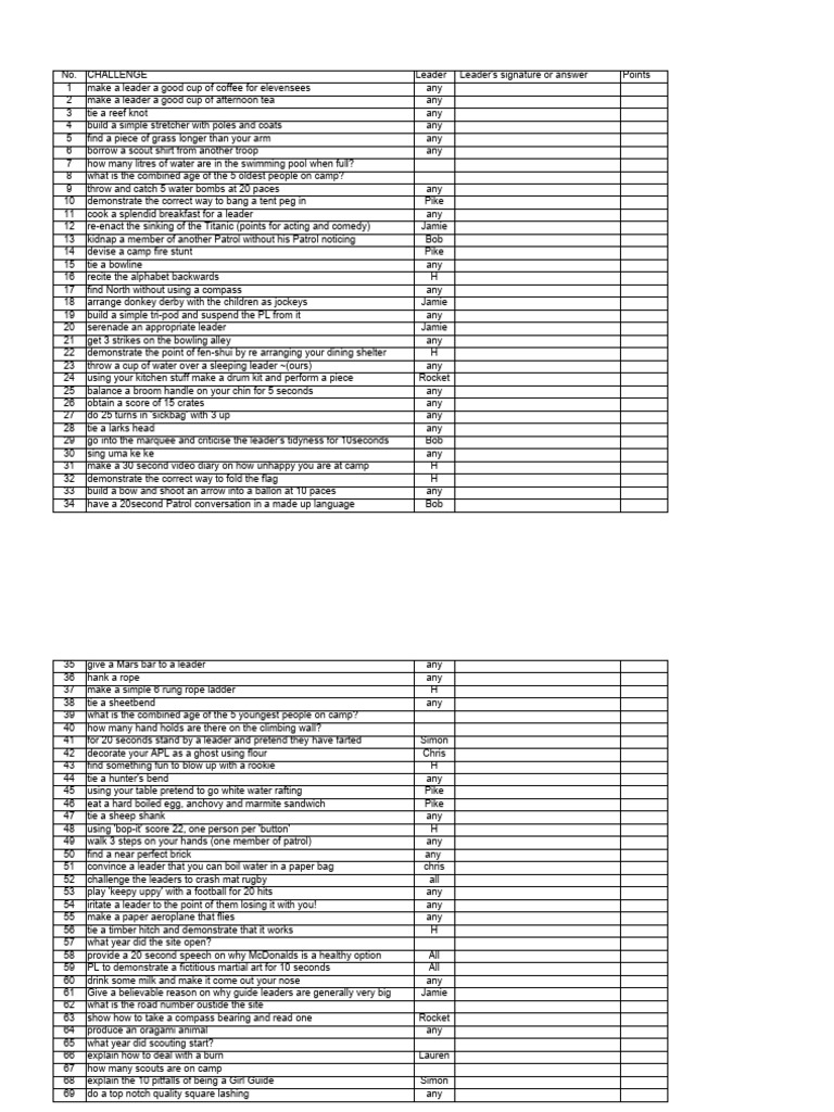 100 challenges scout copy | PDF