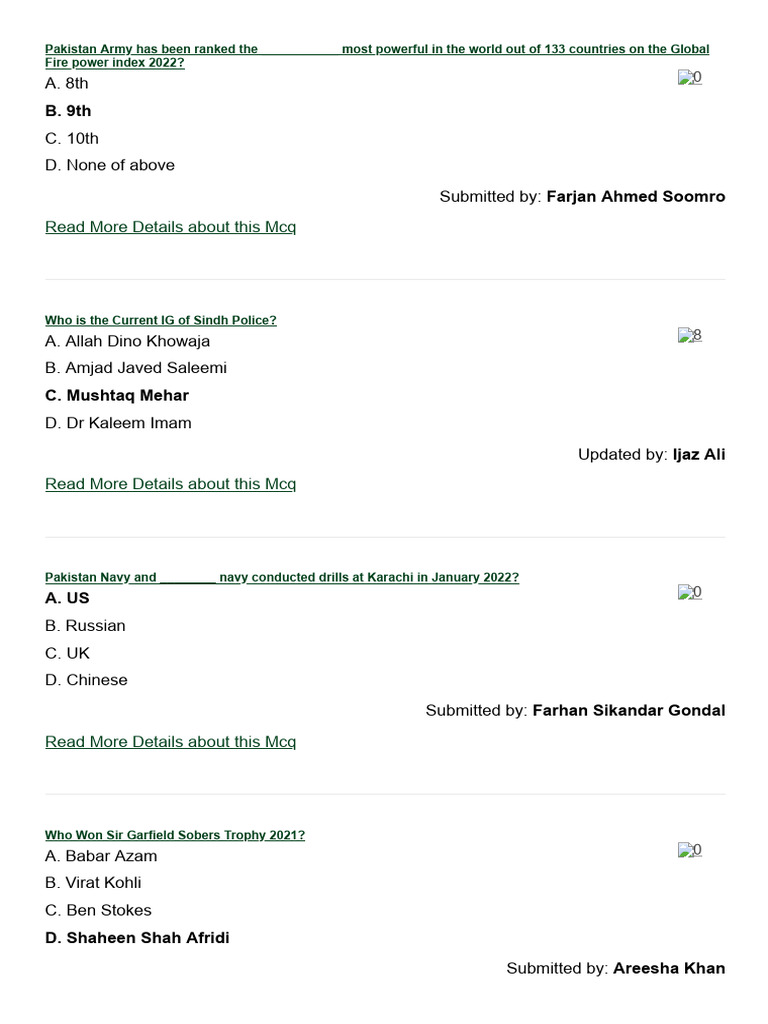 Pakistan Current Affairs MCQs 2022 | PDF | Pakistan | Government Of ...