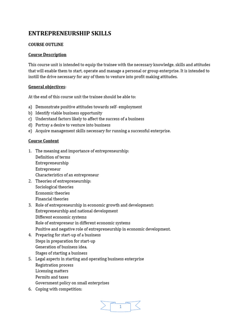 Entrepreneurship Module Pdf Entrepreneurship Capitalism