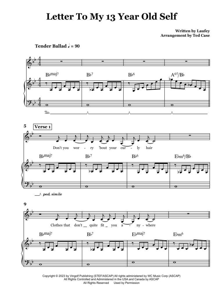 13 Letter To My 13 Year Old Self Piano & Vocal v2 PDF