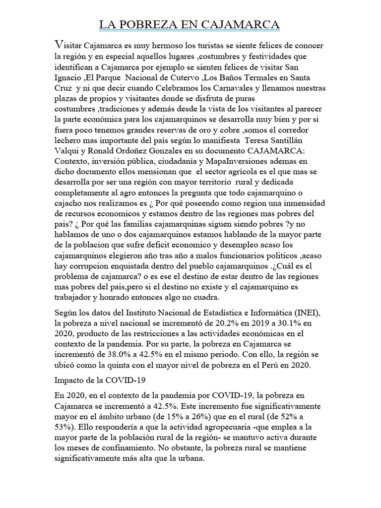 La Pobreza en Cajamarca | PDF | Pobreza | Pobreza e indigencia
