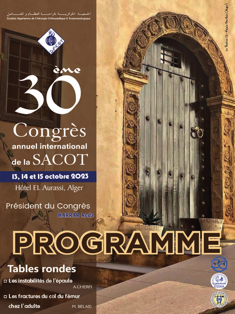 Congrès SACOT 2023 : Programme et recommandations | PDF | Orthopédie ...