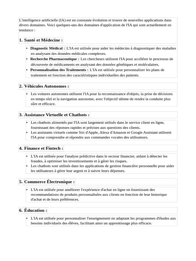 Domaines d'application de l'IA | PDF | Intelligence artificielle ...