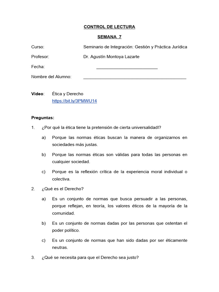 Control de Lectura Semana 7 | PDF | Moralidad