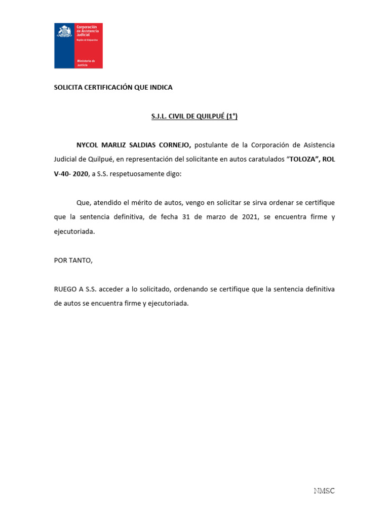 Certificacion Sentencia Firme y Ejecutoriada | PDF