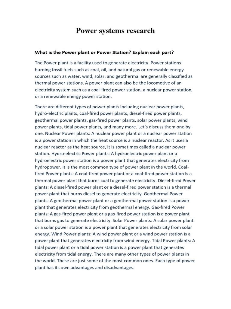 Power Systems Research PDF Power Station Fossil Fuel Power Station