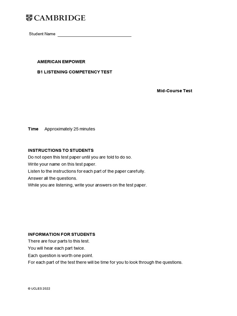B1 Listening Competency Test Guide | PDF